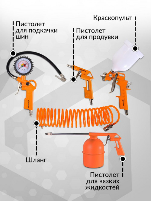 Набор пневмоинструментов Вихрь НП-5 компл.:5 предметов 175л/мин