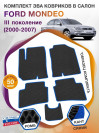 Коврики ЭВА в салон Ford Mondeo III 2000 - 2007, черный-синий кант