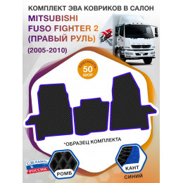 Коврики ЭВА в салон Mitsubishi Fuso Fighter II (правый руль) 2005, черный-синий кант