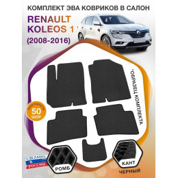 Коврики ЭВА в салон Renault Koleos I 2008 - 2016, черный-черный кант