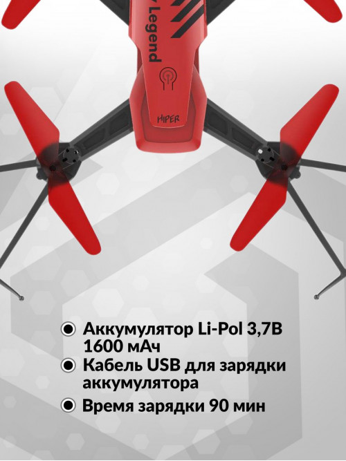 Квадрокоптер Hiper SKY LEGEND FPV 0.3Mpix 480р WiFi ПДУ черный