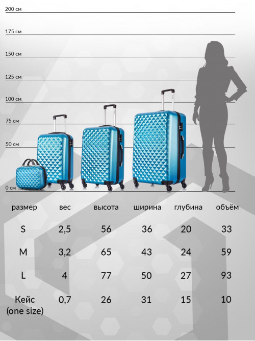 Бьюти кейс дорожный, голубой - Бьюти кейс для чемодана, ABS - пластик, ручная кладь Lcase