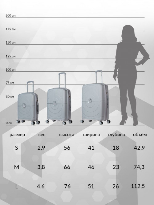 Чемодан на колесах S маленький, серый - Чемодан полипропилен Lcase