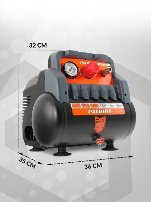 Компрессор поршневой Patriot WO 6-180 безмасляный 180л/мин 6л 1100Вт черный/оранжевый