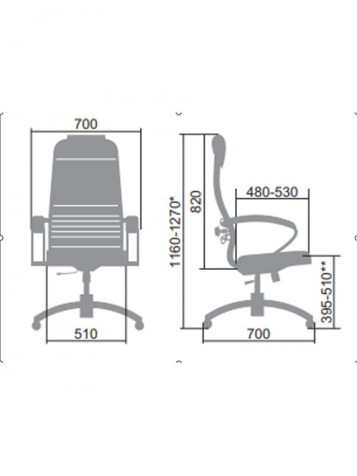 Кресло компьютерное L 1m 38K2/подл.300/осн.004 (Кожа Easy Clean Серый)