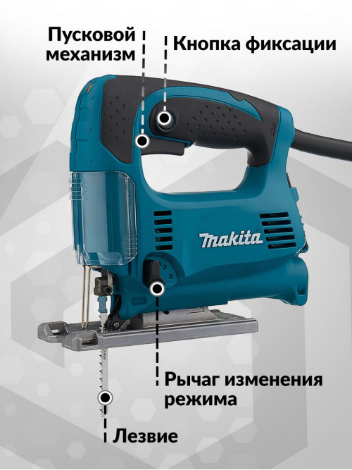 Лобзик Makita 4329K 450Вт 3100ходов/мин (элект.сеть) (кейс в комплекте)