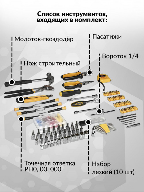 Набор инструментов Deko DKMT196 196 предметов (жесткий кейс)