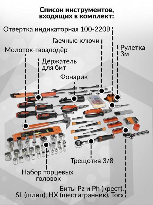 Набор инструментов Deko DKMT208 208 предметов (жесткий кейс)