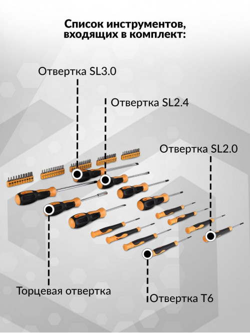 Набор инструментов Deko DKMT65 65 предметов (жесткий кейс)