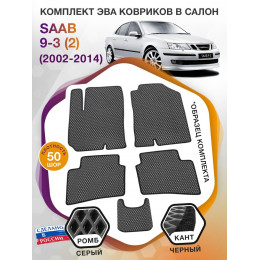 Коврики ЭВА в салон Saab 9-3 II 2002 - 2014, серый-черный кант