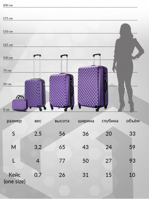 Бьюти кейс дорожный, фиолетовый - Бьюти кейс для чемодана, ABS - пластик, ручная кладь Lcase