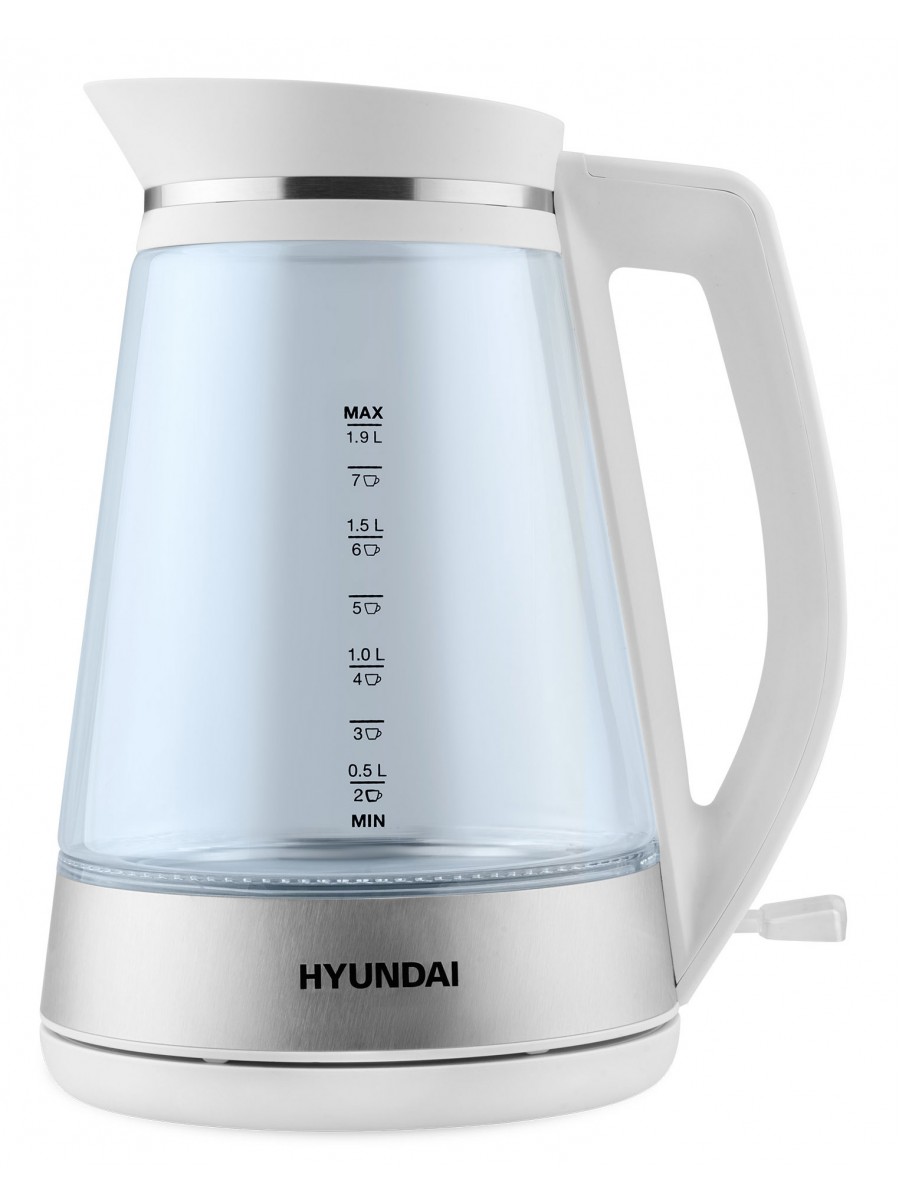 Чайник Hyundai HYK-G3037 1.9л. 3000Вт белый/прозрачный (стекло/пластик)