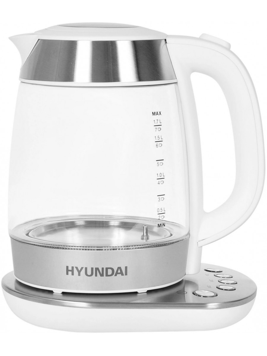 Чайник Hyundai HYK-G4033 1.7л. 2200Вт белый/серебристый (стекло)